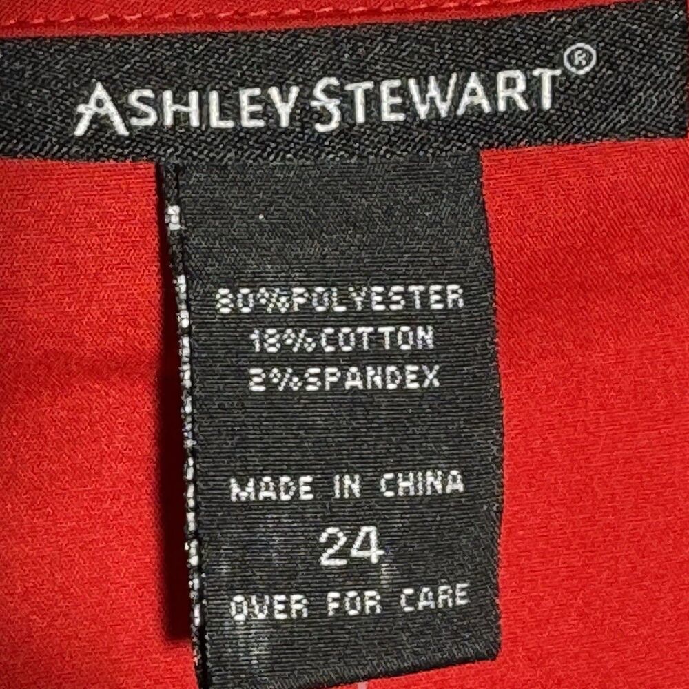 Ashley Stewart Red Ruffle Top NWT Plus Size 24 Button Front Stretch Blouse - Picture 3 of 7